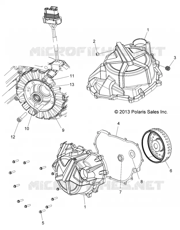 ENGINE, STATOR COVER AND FLYWHEEL