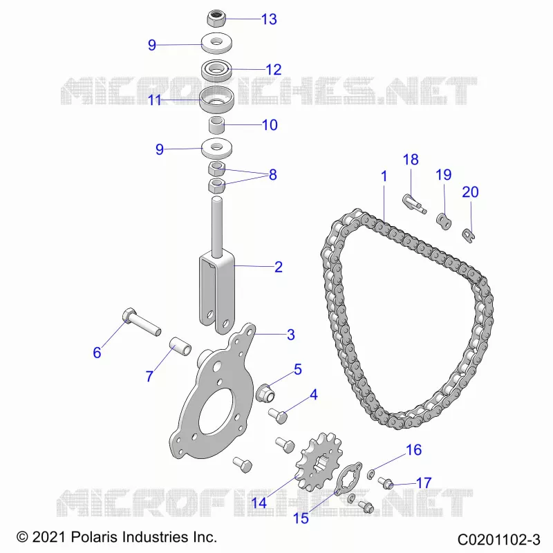 DRIVE TRAIN, CHAIN TENSIONER AND SPROCKET