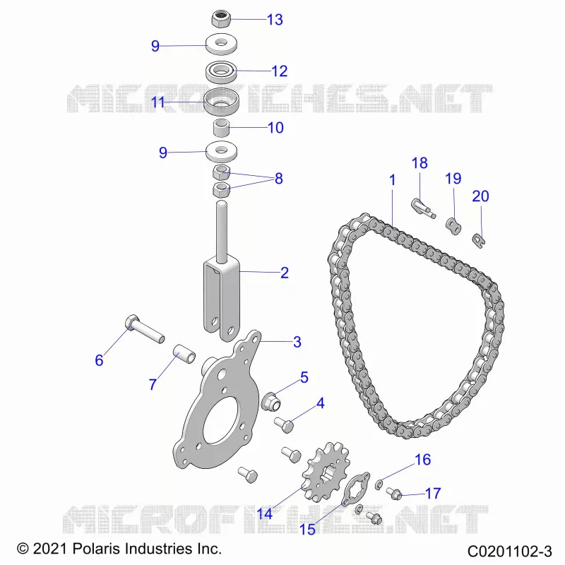 DRIVE TRAIN, CHAIN TENSIONER AND SPROCKET