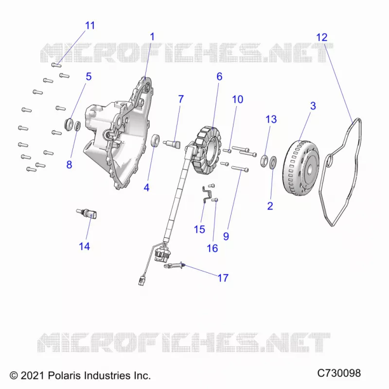 ENGINE, STATOR COVER AND FLYWHEEL