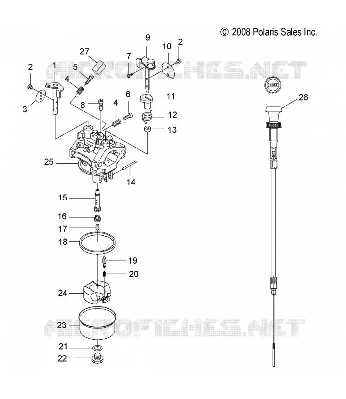 ENGINE, CARBURETOR AND CHOKE CABLE