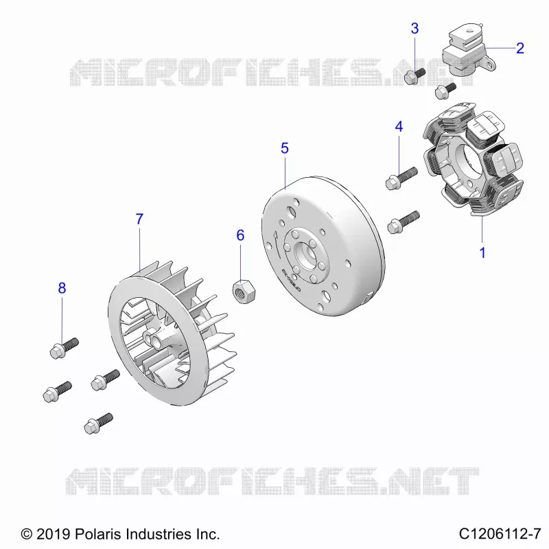 ENGINE, STATOR AND FLYWHEEL