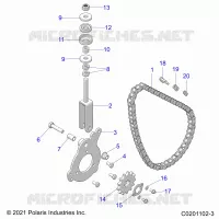 DRIVE TRAIN, CHAIN TENSIONER AND SPROCKET