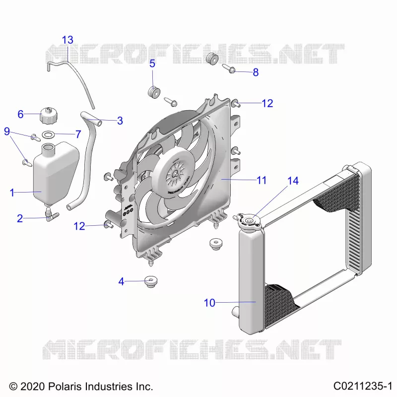 ENGINE, COOLING SYSTEM, RADIATOR, FAN & OVERFLOW BOTTLE