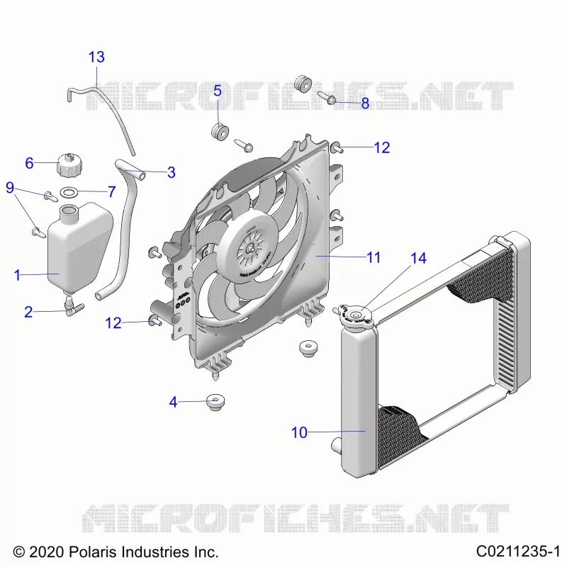 ENGINE, COOLING SYSTEM, RADIATOR, FAN & OVERFLOW BOTTLE