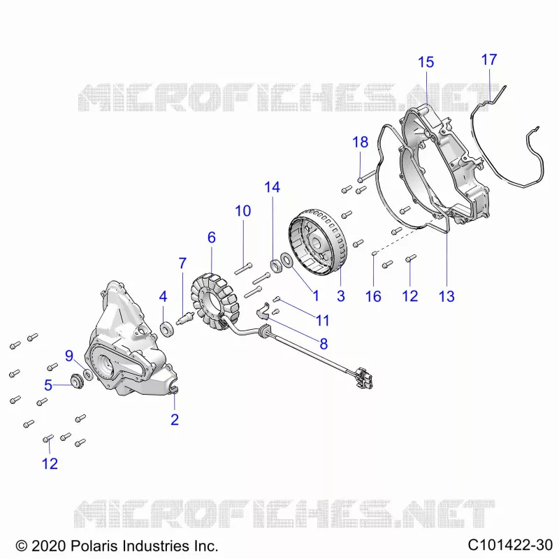 ENGINE, STATOR COVER AND FLYWHEEL