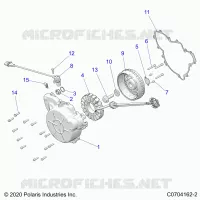 ENGINE, STATOR AND FLYWHEEL