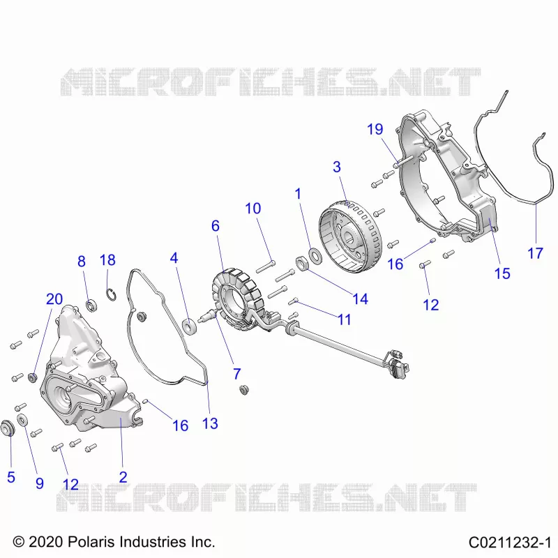 ENGINE, STATOR COVER AND FLYWHEEL
