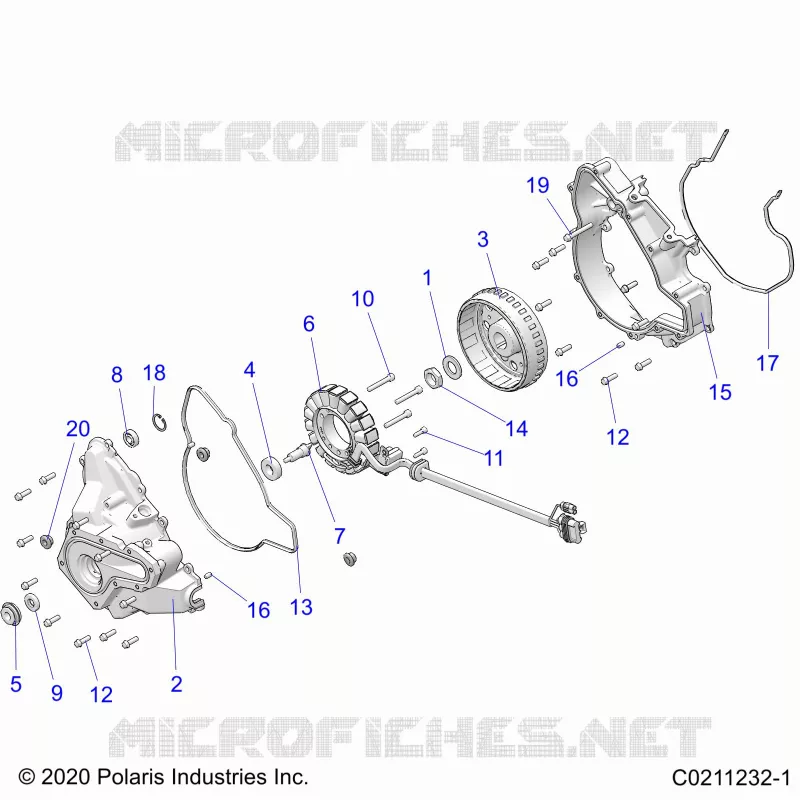 ENGINE, STATOR COVER AND FLYWHEEL