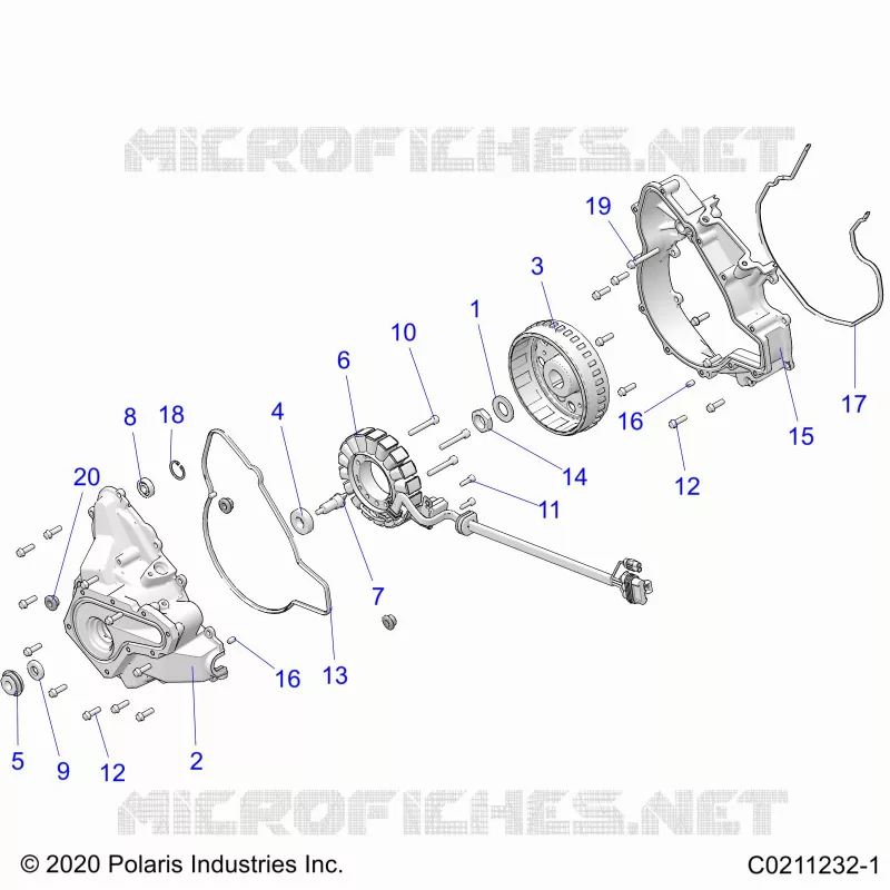 ENGINE, STATOR COVER AND FLYWHEEL