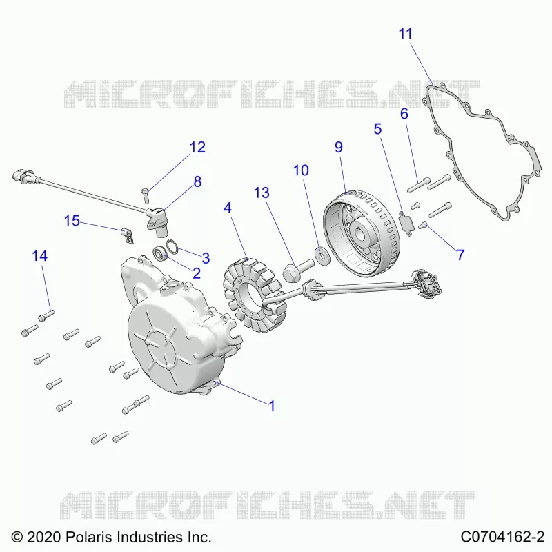 ENGINE, STATOR AND FLYWHEEL