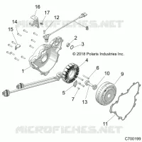 ENGINE, STATOR AND FLYWHEEL
