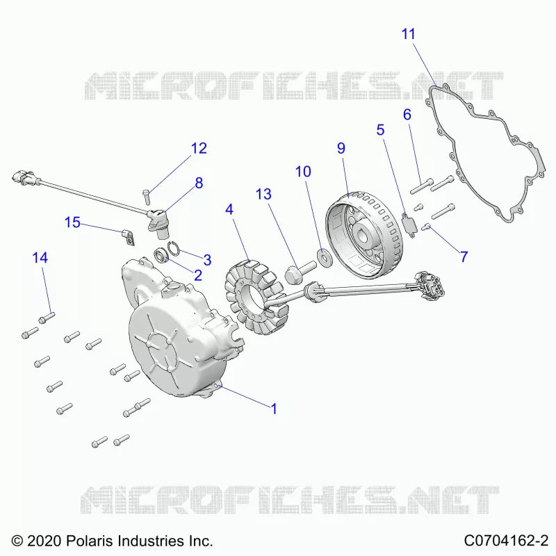 ENGINE, STATOR AND FLYWHEEL