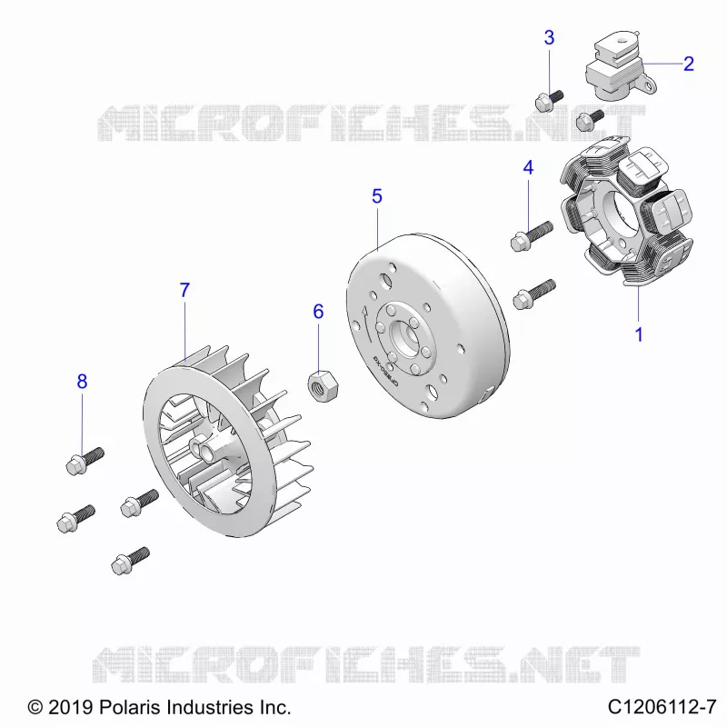 ENGINE, STATOR AND FLYWHEEL