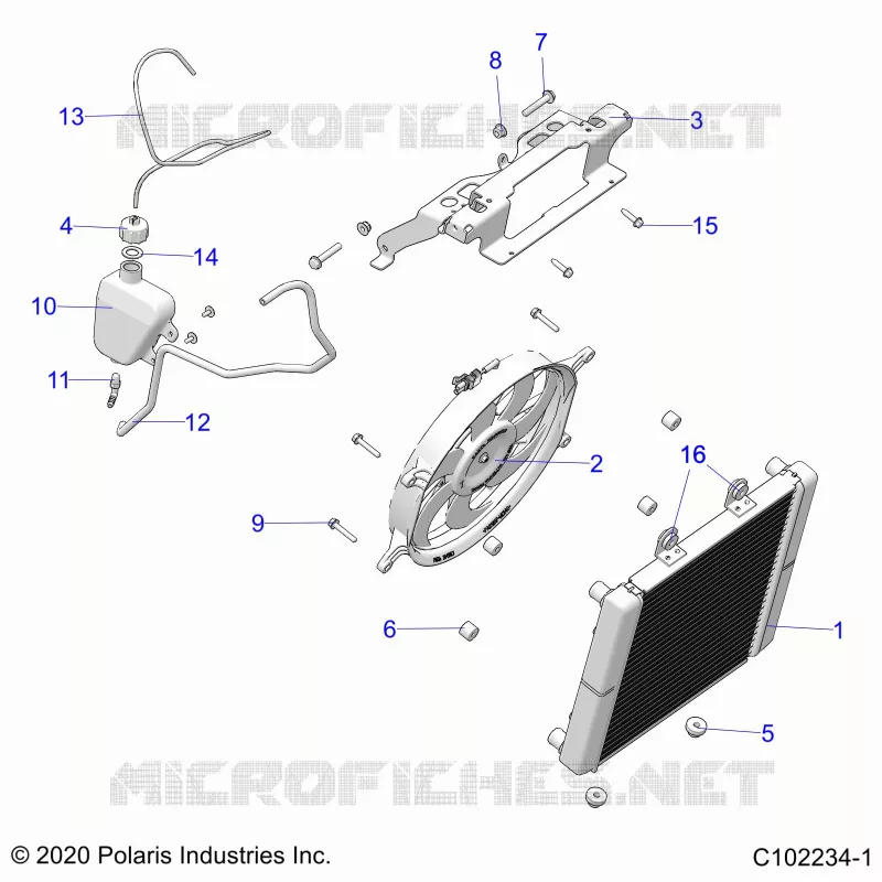 ENGINE, COOLING SYSTEM, RADIATOR, FAN & OVERFLOW BOTTLE