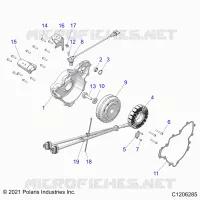 ENGINE, STATOR AND FLYWHEEL