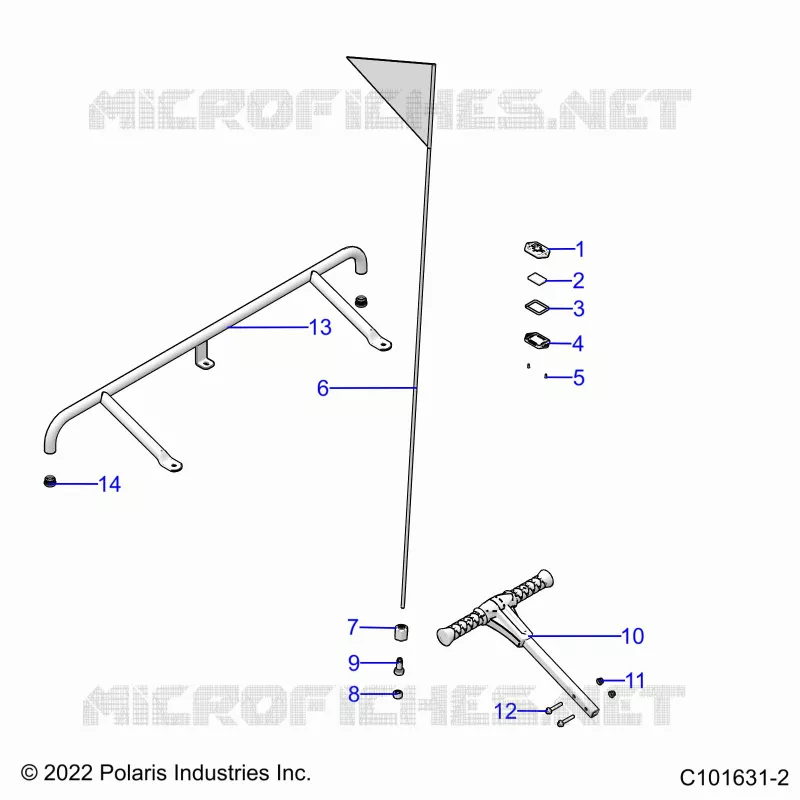 BUMPER, REAR, FLAG, BEACON, AND PASS HANDLE