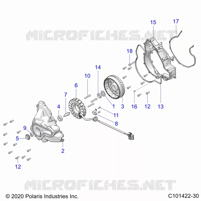ENGINE, STATOR COVER AND FLYWHEEL