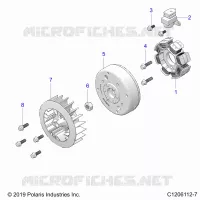 ENGINE, STATOR AND FLYWHEEL