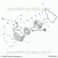 ENGINE, STATOR AND FLYWHEEL