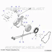 ENGINE, STATOR AND FLYWHEEL