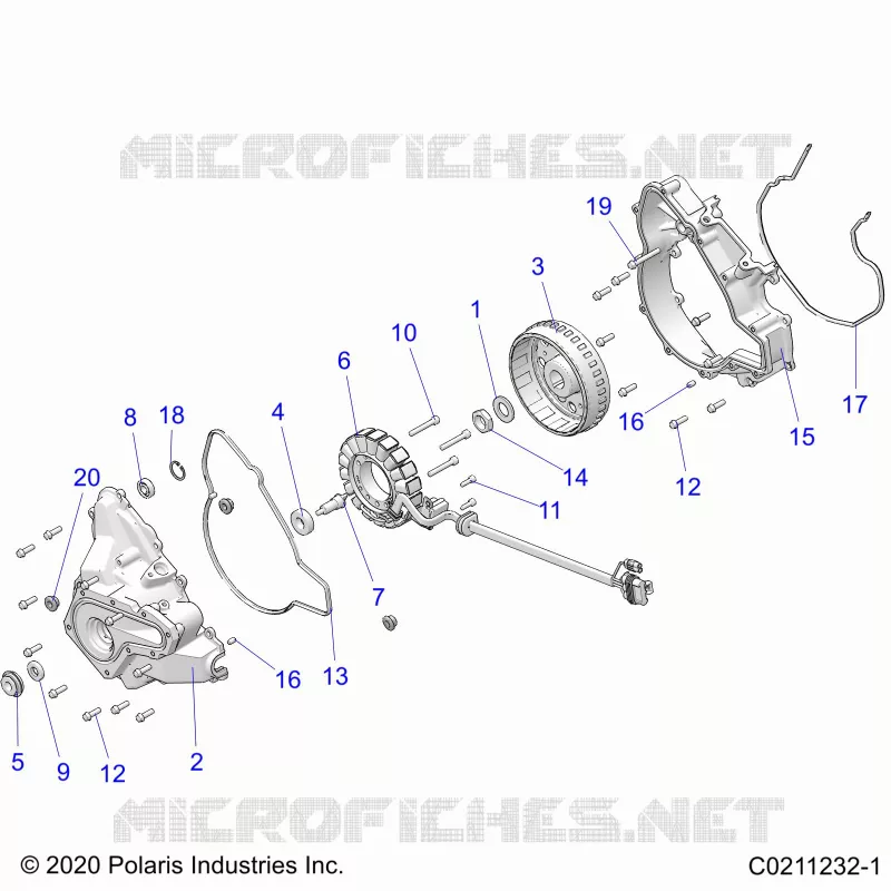 ENGINE, STATOR COVER AND FLYWHEEL