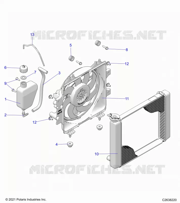 ENGINE, COOLING SYSTEM, RADIATOR, FAN & OVERFLOW BOTTLE