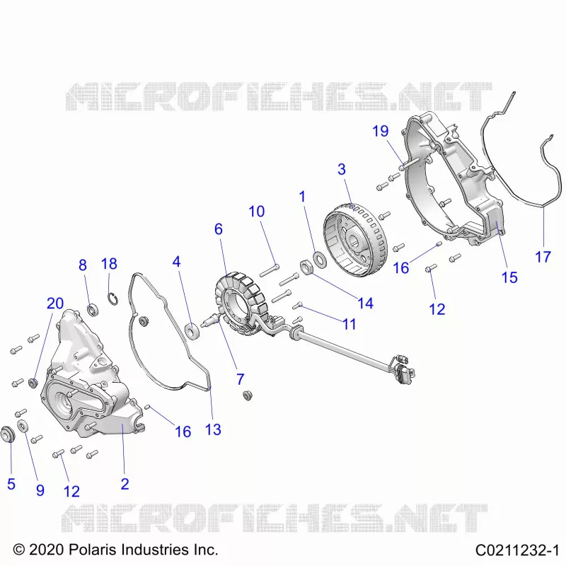 ENGINE, STATOR COVER AND FLYWHEEL